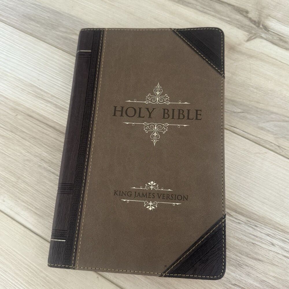 KJV Bible Dark Brown/Tan Portfolio Faux Leather